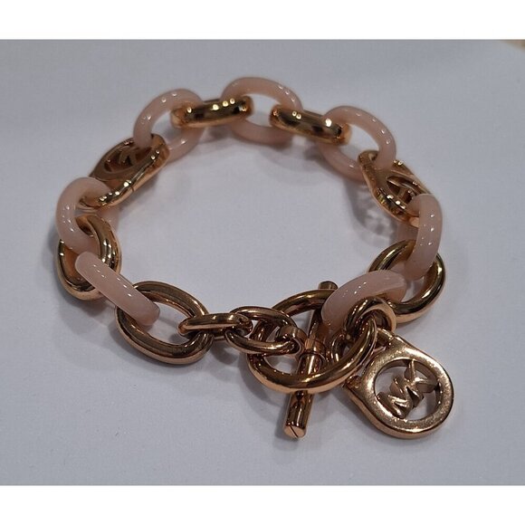 EUC Michael Kors Fulton Gold-Tone and Blush Links Toggle Bracelet - Picture 6 of 7